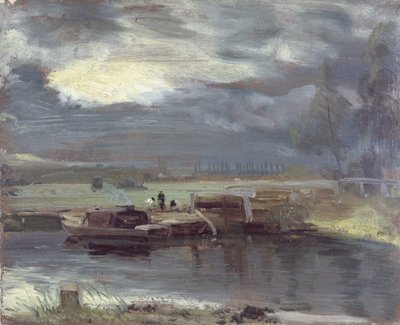 Barges on the Stour with Dedham Church in the Distance by John Constable